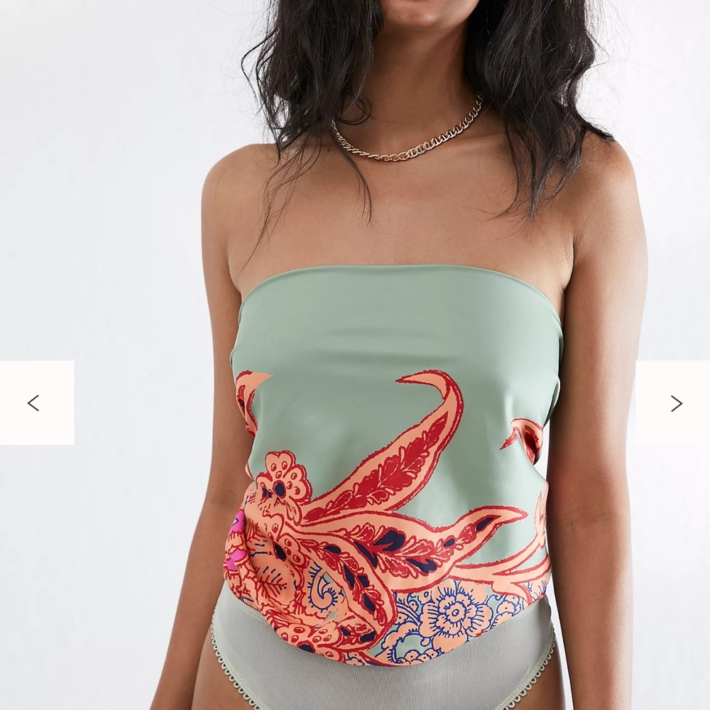 Free People Green and Red Strapless Bodysuit